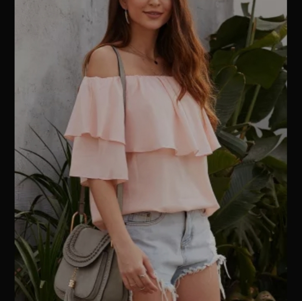 Soft Pink Off Shoulder Top - Picture 7 of 8